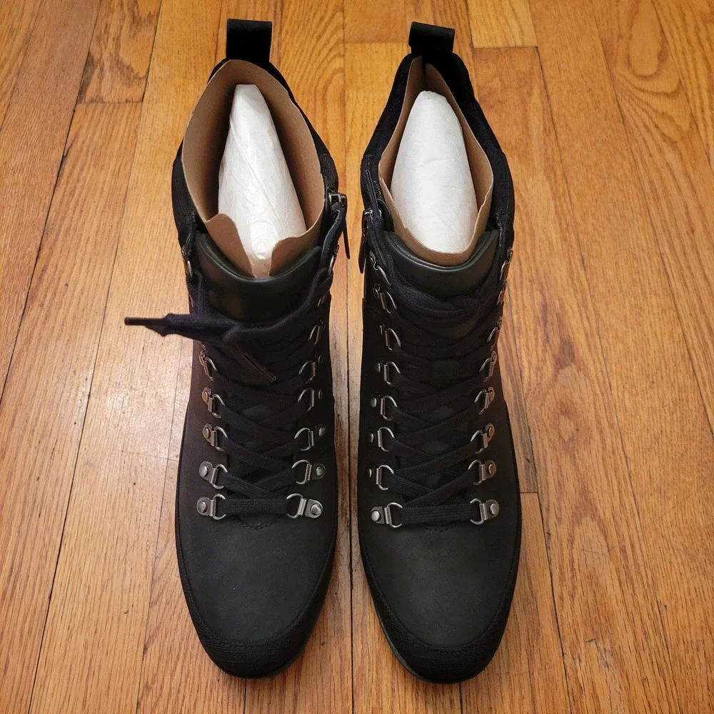NWT Vionic Spencer Waterproof‎ Black Leather Lace Up Ankle Boots 9 Combat Moto